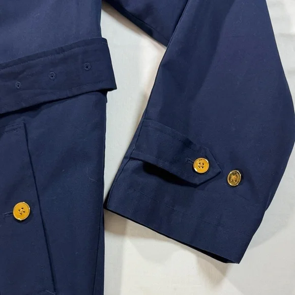 Lauren Ralph Lauren Navy Double-Breasted Belted Trench Coat Checkered Lining L - Picture 8 of 16